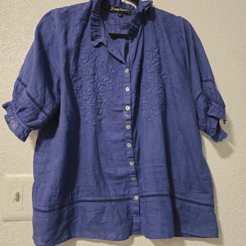 Chic Blue Embroidered Blouse - Picture 2 of 6